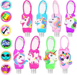 KINIA 8 Pack Empty UNICORN Kids Hand Sanitizer Travel Size Keychain Carriers, 8-1 fl oz Flip Cap Reusable Portable Empty Bottles (8-Variety Pack UNICORN)