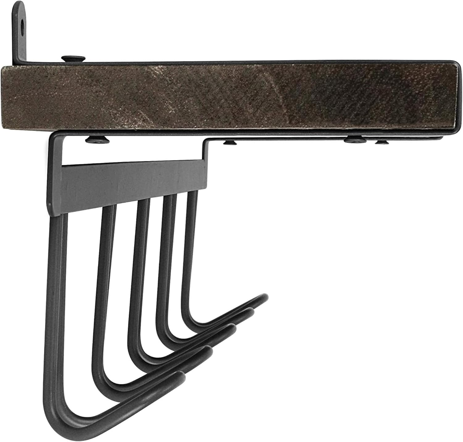 Spectrum Vintage Living Entryway Shelf with Hooks Wall Mounted Five Hook Coat Rack for Entryway Storage & Mudroom, Rustic Industrial Wood Shelf with Hooks for Coats Jackets & More, Industrial Gray image 2