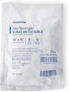McKesson Lap Sponges, X-Ray Detectable Laparotomy Sponge, Sterile, 18 in x 18 in, 5 Per Pack, 40 Packs, 200 Total