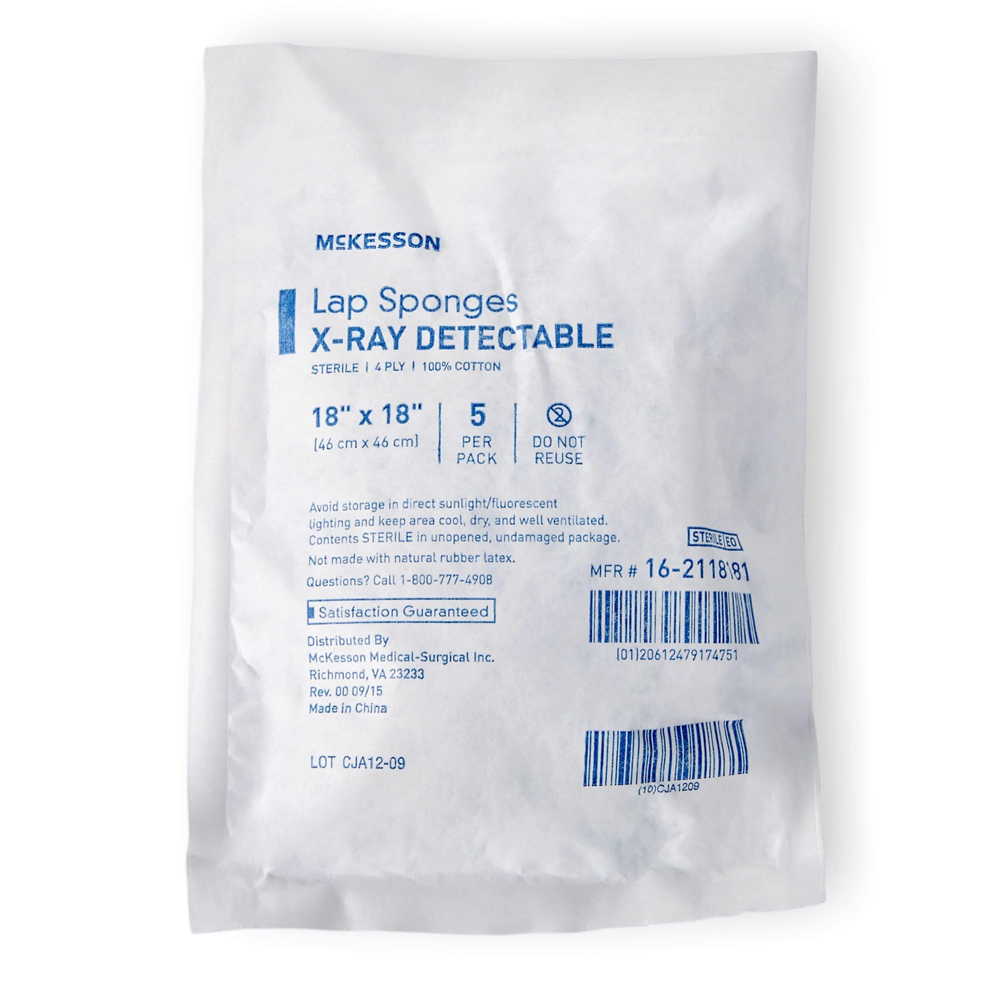 McKesson Esponjas de regazo, esponja de laparotomía detectable por rayos X, estéril, 18 x 18 pulgadas, 5 por paquete, 40 paquetes, 200 en total