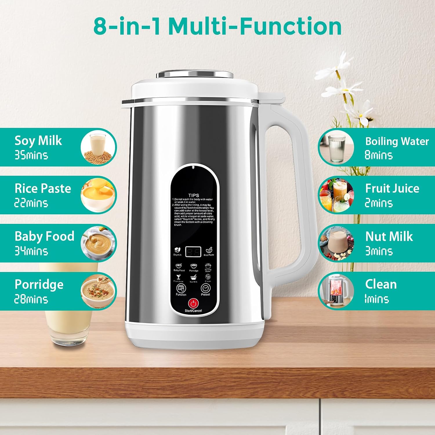 Soy Milk Machine, Plant Milk Maker, 1200 ml, Multifunctional Oat Milk Machine for Homemade Almond Milk, Nut Milk, with Self-Cleaning and Delay Start Function image 2