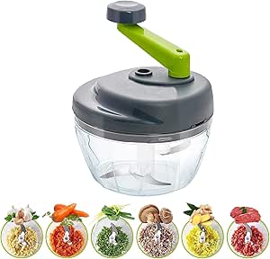 Hachoir Manuel à Manivelle Avec Récipient - Pour Oignons, Légumes, Noix - Lames Inox Amovibles - Compact Et Silencieux