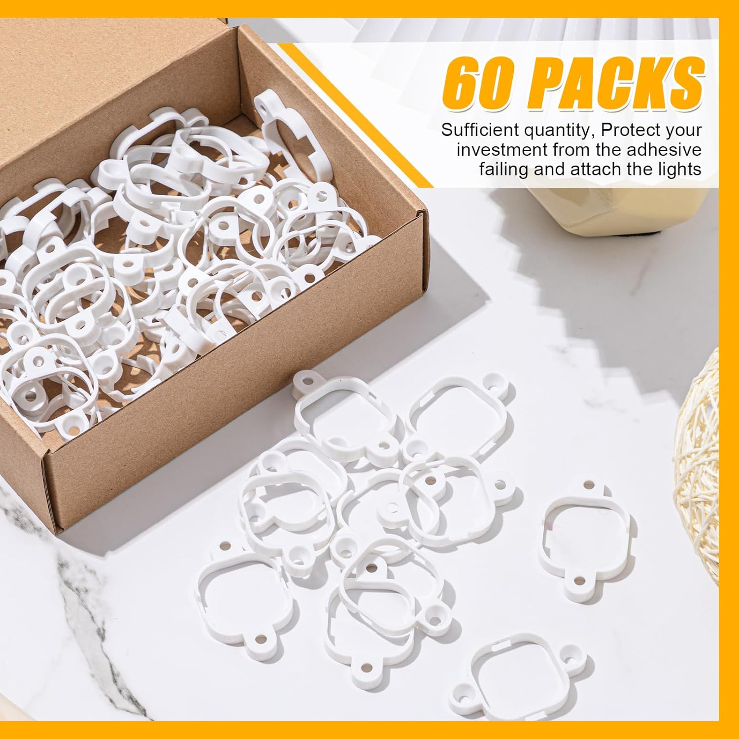 60 Pcs Mount Compatible with 100 ft Govee Pro H706 H806 Permanent Outdoor Lights Brackets with Screws for Soffit, Clip Replace Glue(White) - Image 3