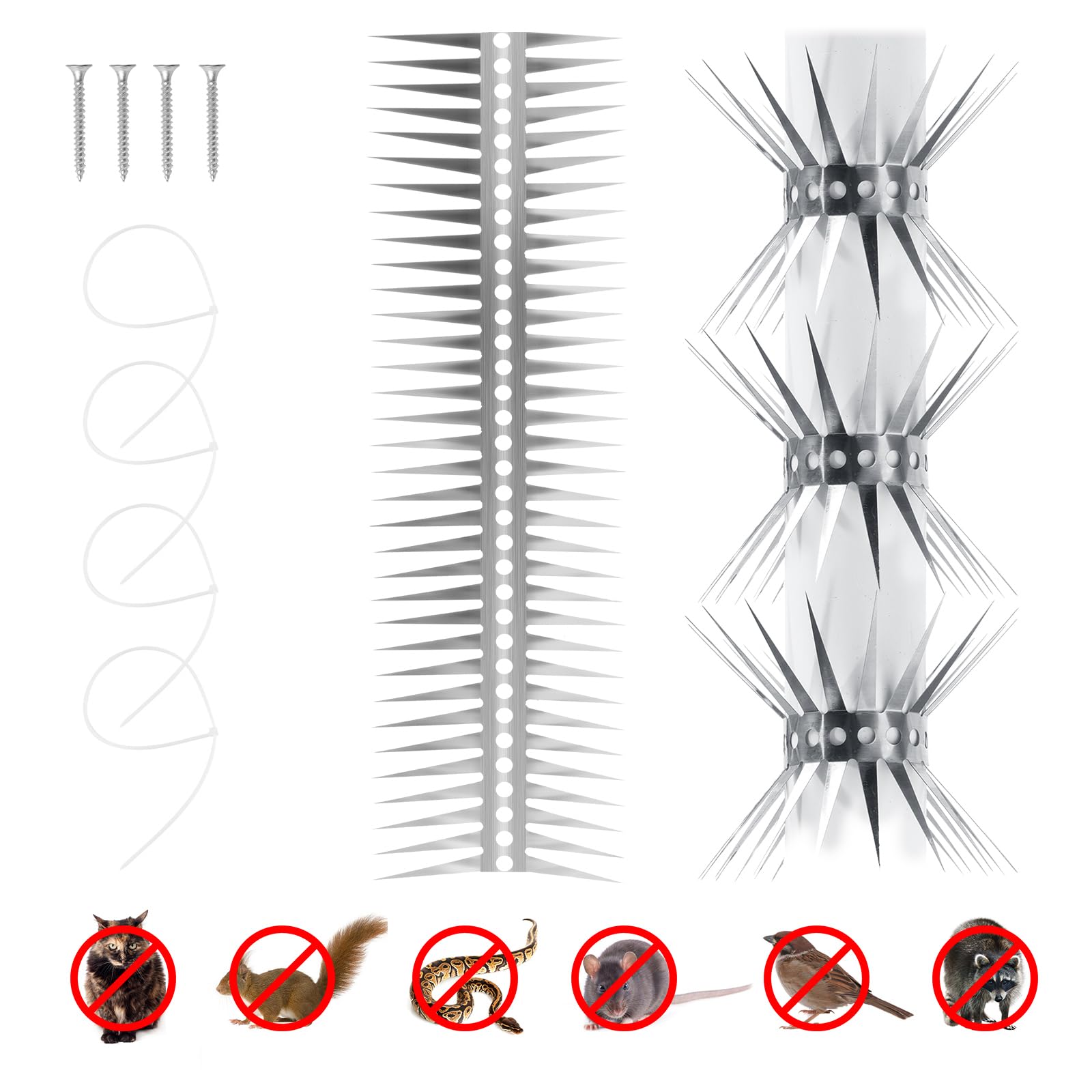 Bird Spikes - Stainless Steel Fence Spikes for Pigeons, Raccoons, Snakes - Deterrent Defender (60inch)