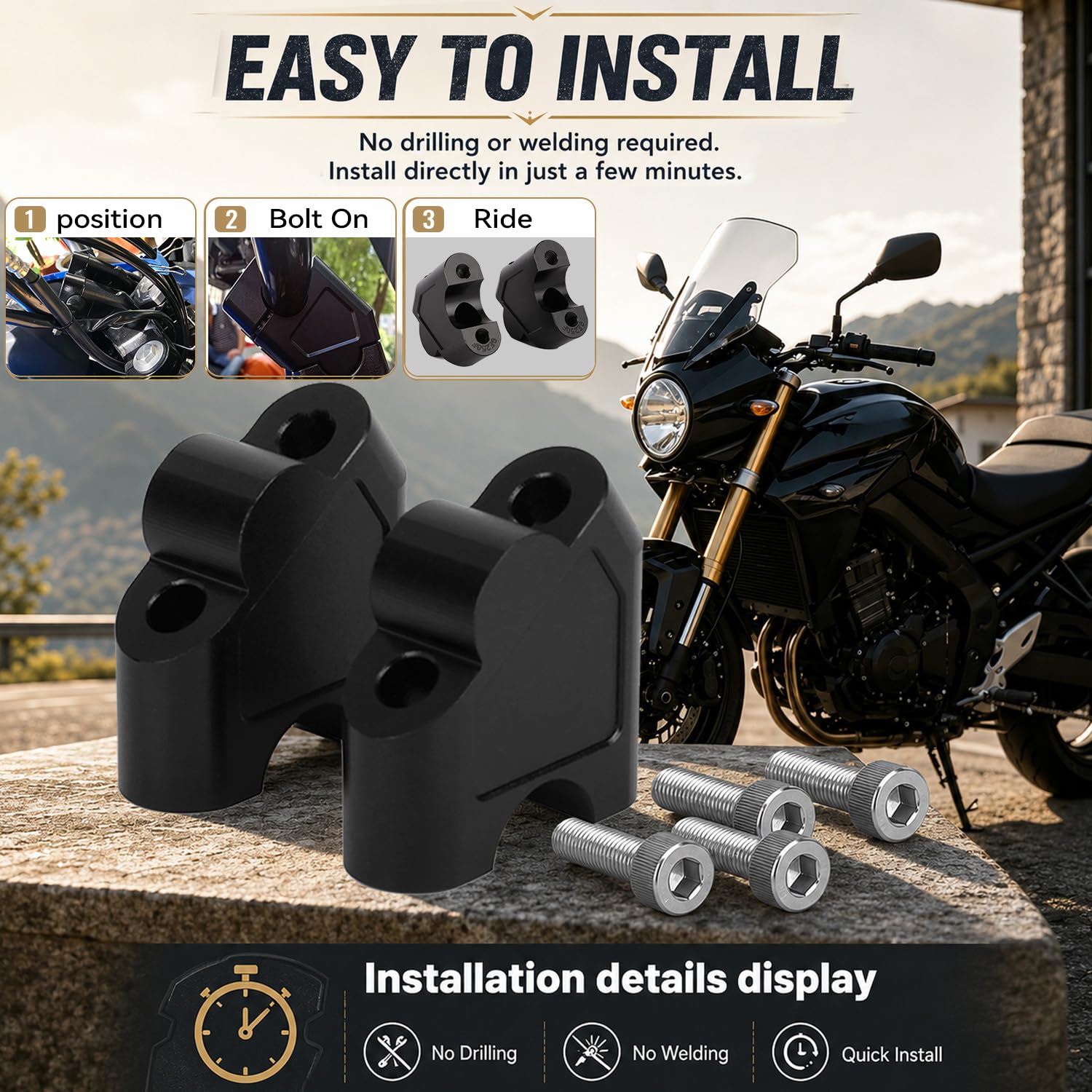 Rehausse Guidon Moto 22mm,pour GSF 1250S 2007-2016 SV650 2016-2018 | Rehausse Guidon pour SV1000 2003-2007 DL250/V-STROM 250 2017-2018 GW250 S/F 2013-2017