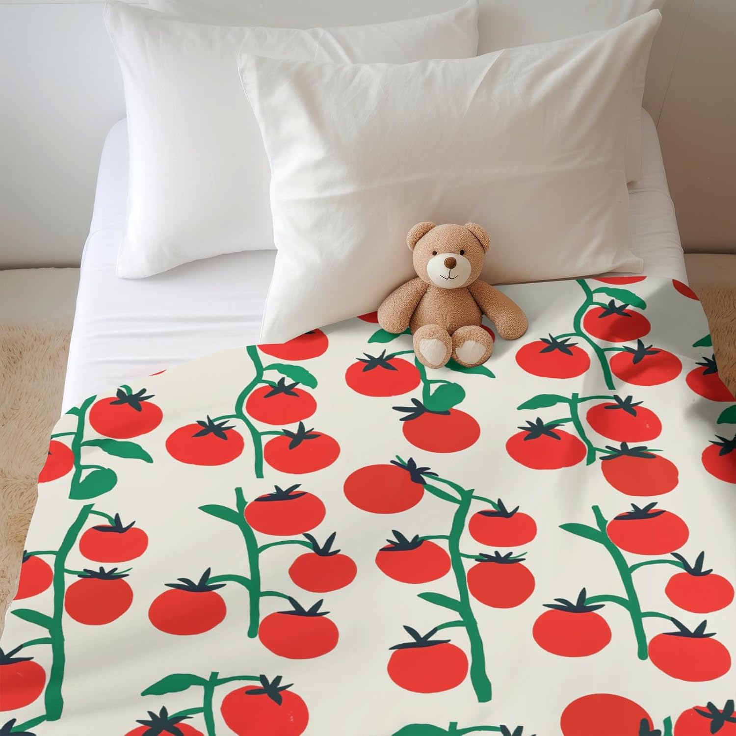 Sweet Red Tomatoes Baby Blankets for Boy Girl Cherry Tomato Soft Flannel Swaddle Receiving Blankets for Infant Toddler Crib Daycare Red Summer Tomato Fruit Nursery Bed Blanket 30x40inch - Image 5