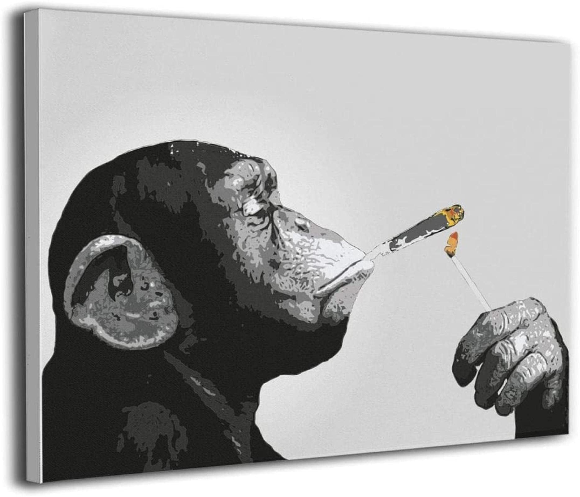 Almighty Prints Canvas Print Wall Art Monkey Chimp Smoking Spliff Picture Painting for Living Room Bedroom Modern Home Decor Artwork 50x70cm/19.7"x27.6" Innerframe16
