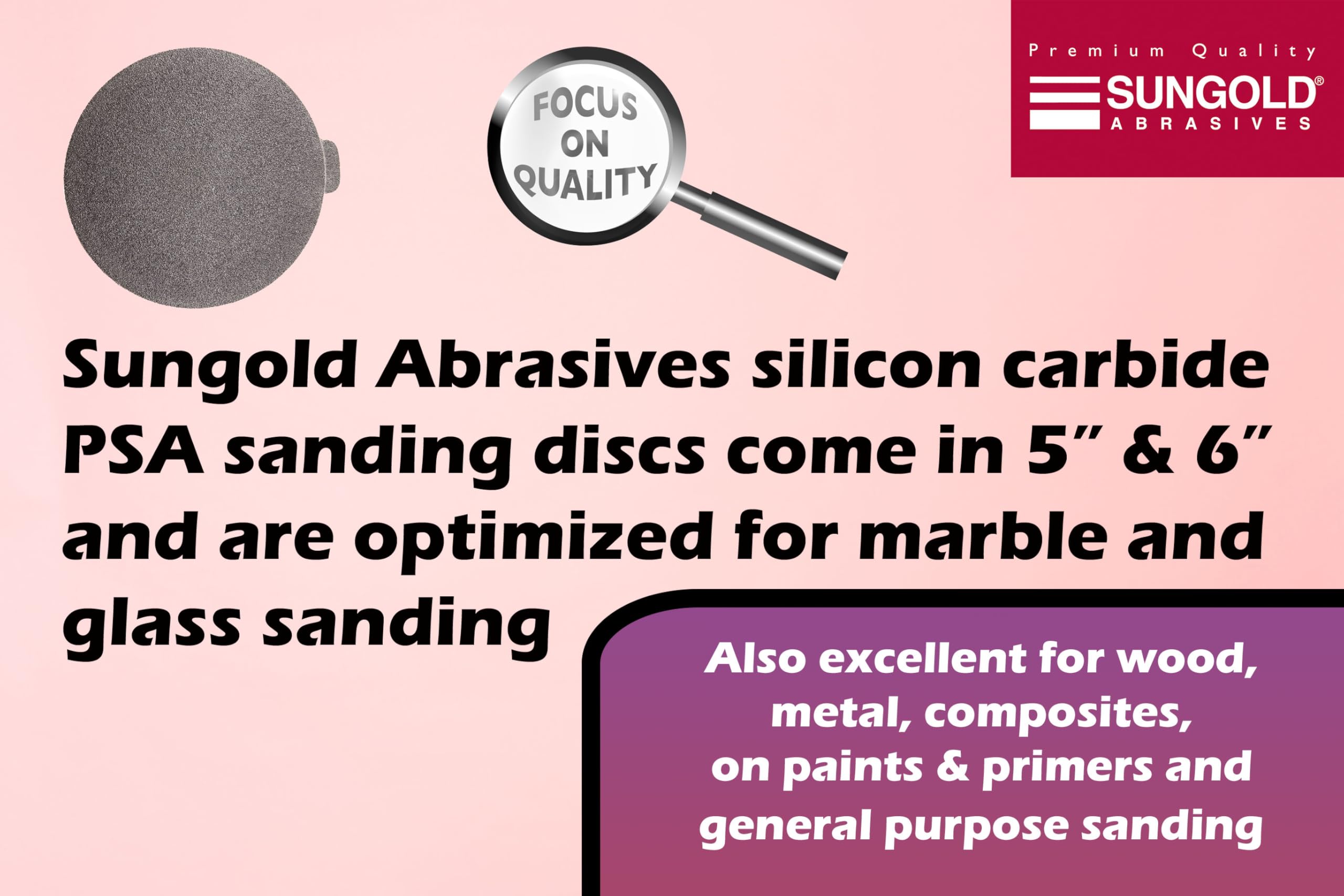SUNGOLD abrasivos gamuza de 020051 12,7 cm PSA discos de carburo de silicio para piedra, cristal y mármol, Pack-50, 020174
