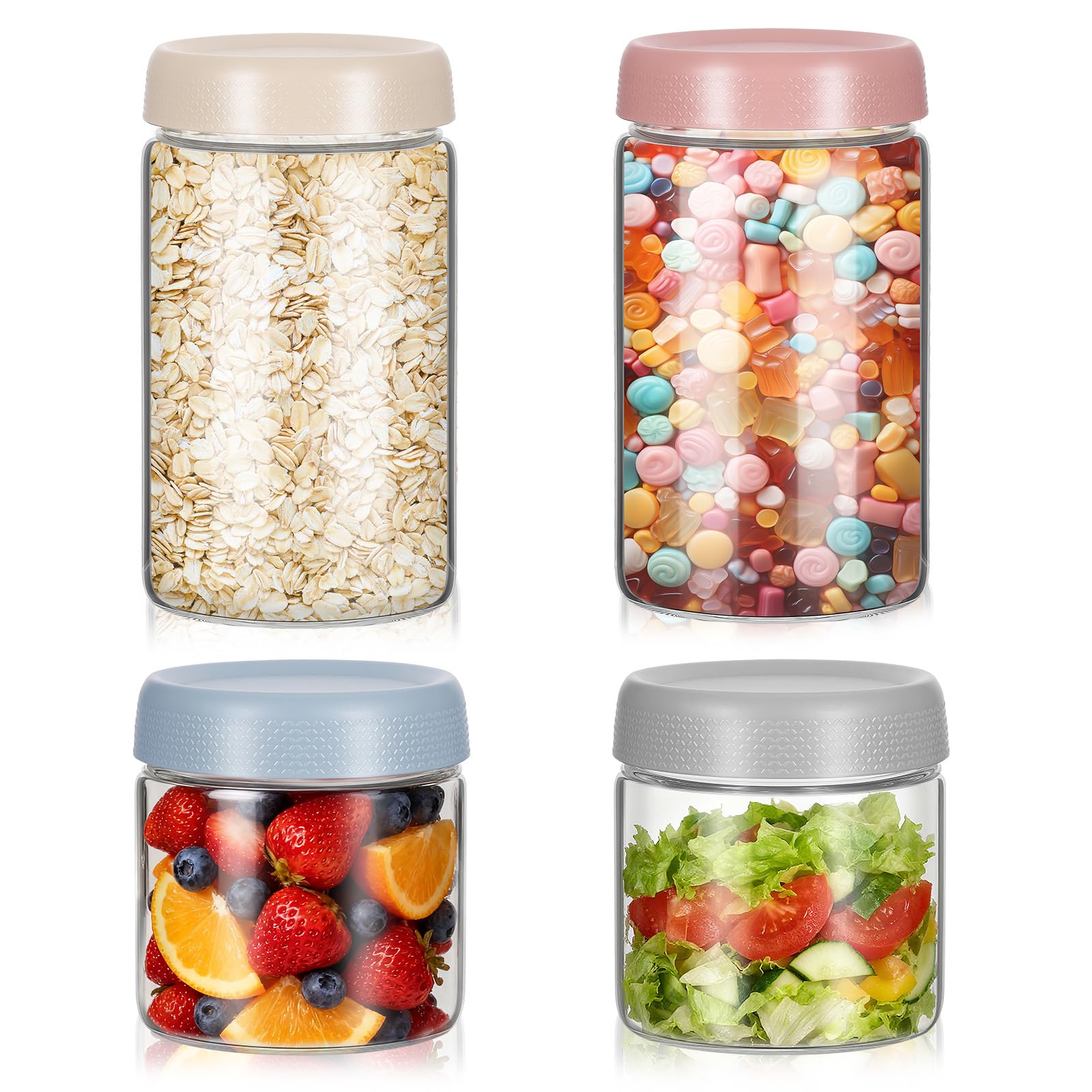 Zocipro Zestaw 4 słoików Overnight Oats Jar 600 ml i 350 ml, słoiki ze szkła borokrzemianowego, słoiki na jogurt i owsiankę z uszczelnianymi zakrętkami, hermetyczny szklany słoik do przygotowywania