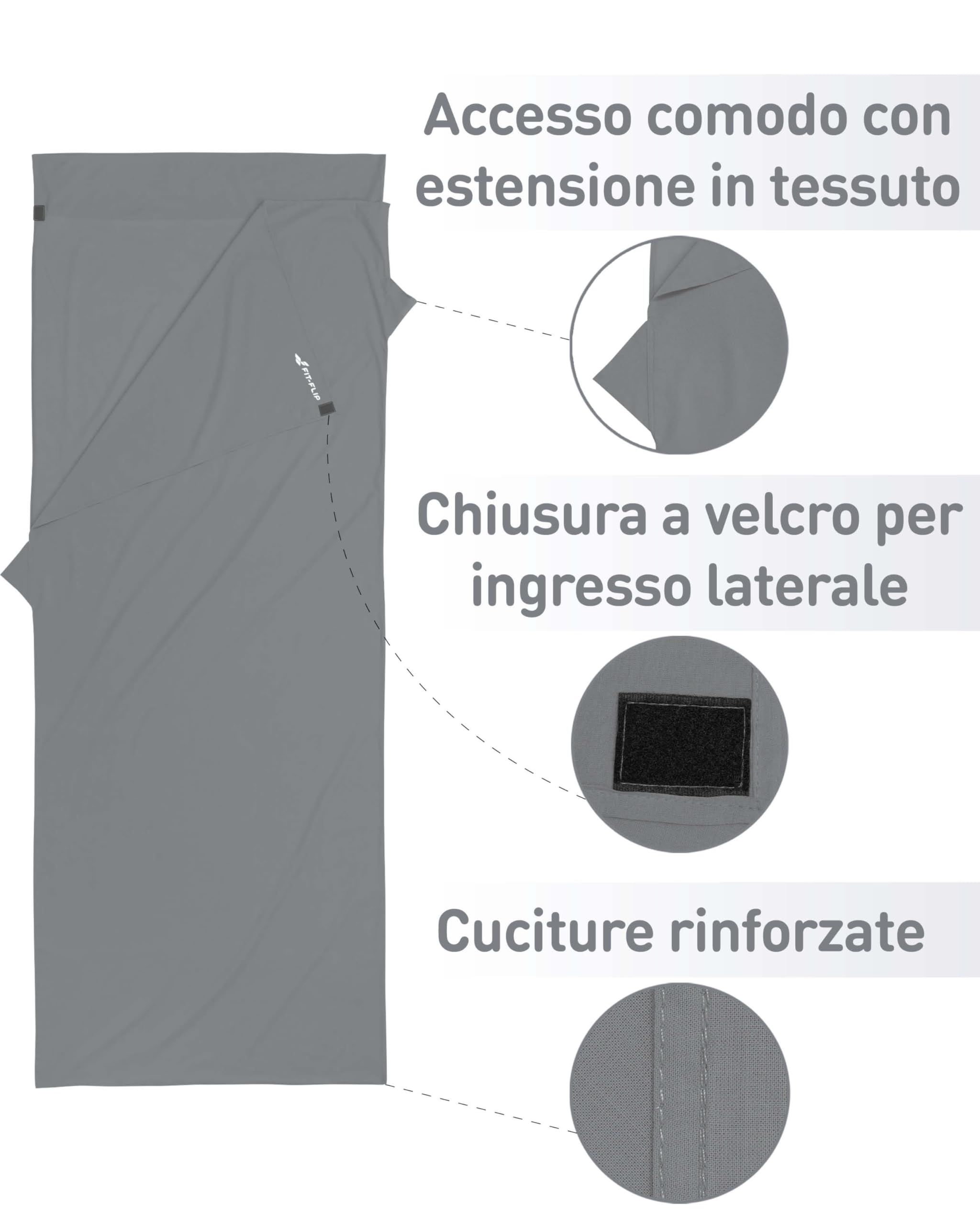 Fit-Flip Sacco Lenzuolo da Viaggio - 100% Cotone o Microfibra - Sacco a pelo con scomparto per cuscino - Sacco Letto singolo ultraleggero e compatto - Sacco a Pelo leggero Estivo