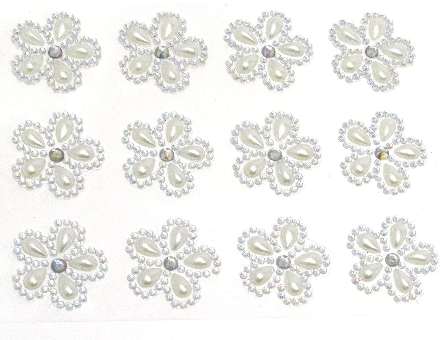Syntego Ivory Ab 12 X Self Adhesive Flower Pearl And Ab Diamante Embellishment Stick On Gems By