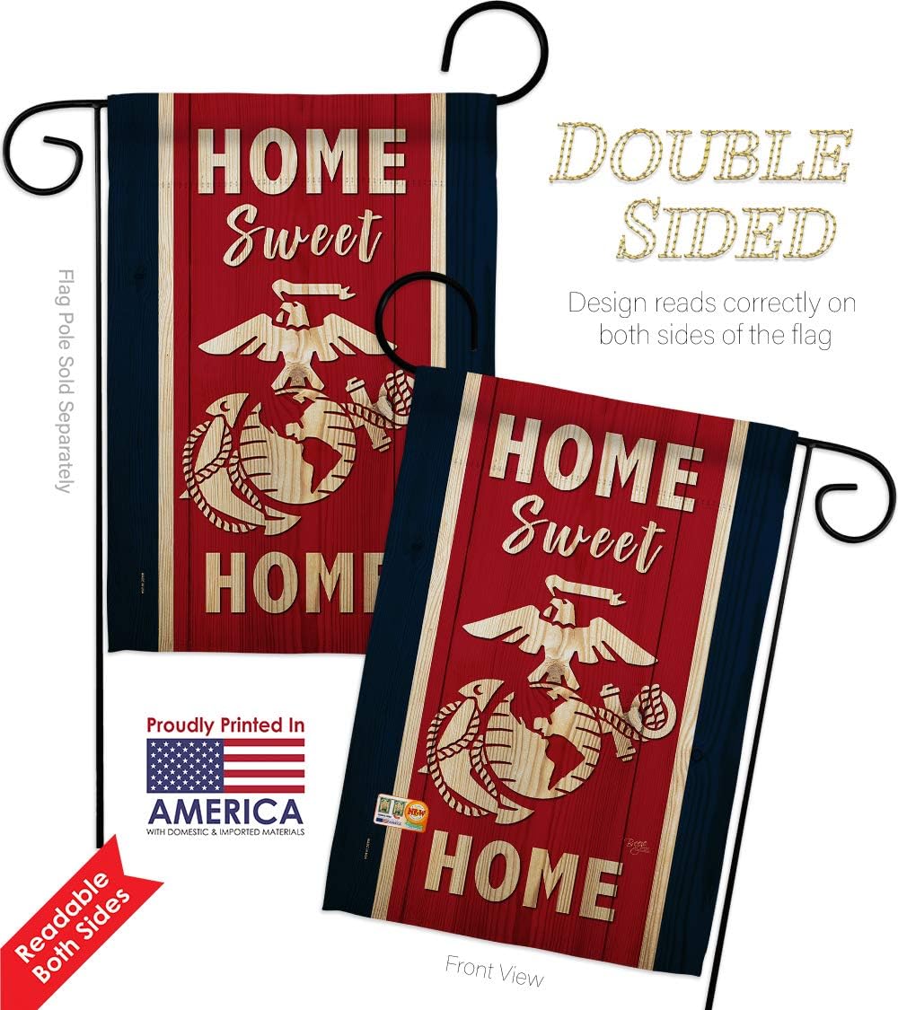 Marine Corps Home Sweet Garden Flag Armed Forces USMC Semper Fi United State American Military Veteran Retire Official Small Decorative Gift Yard House Banner Double-Sided Made In USA 13 X 18.5