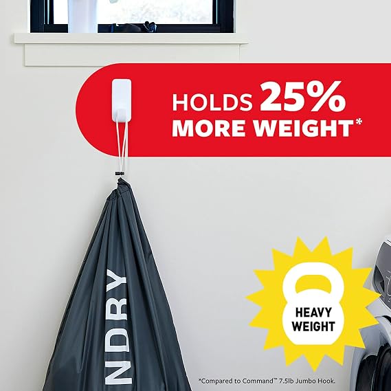 Command 10 lb XL Heavyweight Hook, 2 Wall Hooks and 6 Strips, Damage-Free Hanging with Adhesive, Heavy Duty Hanging Great for Back to School Dorm Organizers