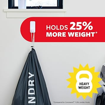Command 10 lb XL Heavyweight Hook, 2 Wall Hooks and 6 Strips, Damage-Free Hanging with Adhesive, Heavy Duty Hanging Great for Back to School Dorm Organizers