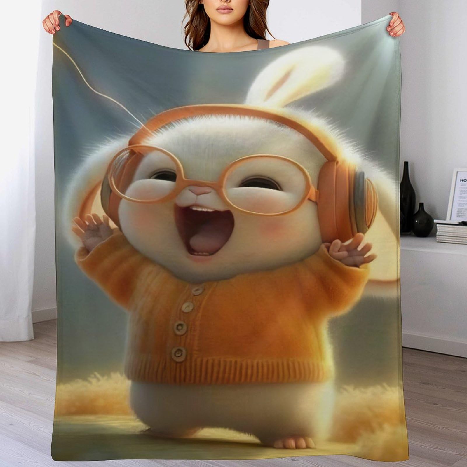 Couverture polaire lapin mignon comme housse de canapé douce pour l'hiver