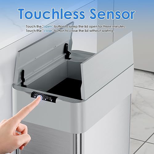Miniatura 5 de AthLike Cubo de basura automático con sensor de movimiento sin contacto de 16 galones, cubo de basura inteligente con tapa de cierre suave, anillo