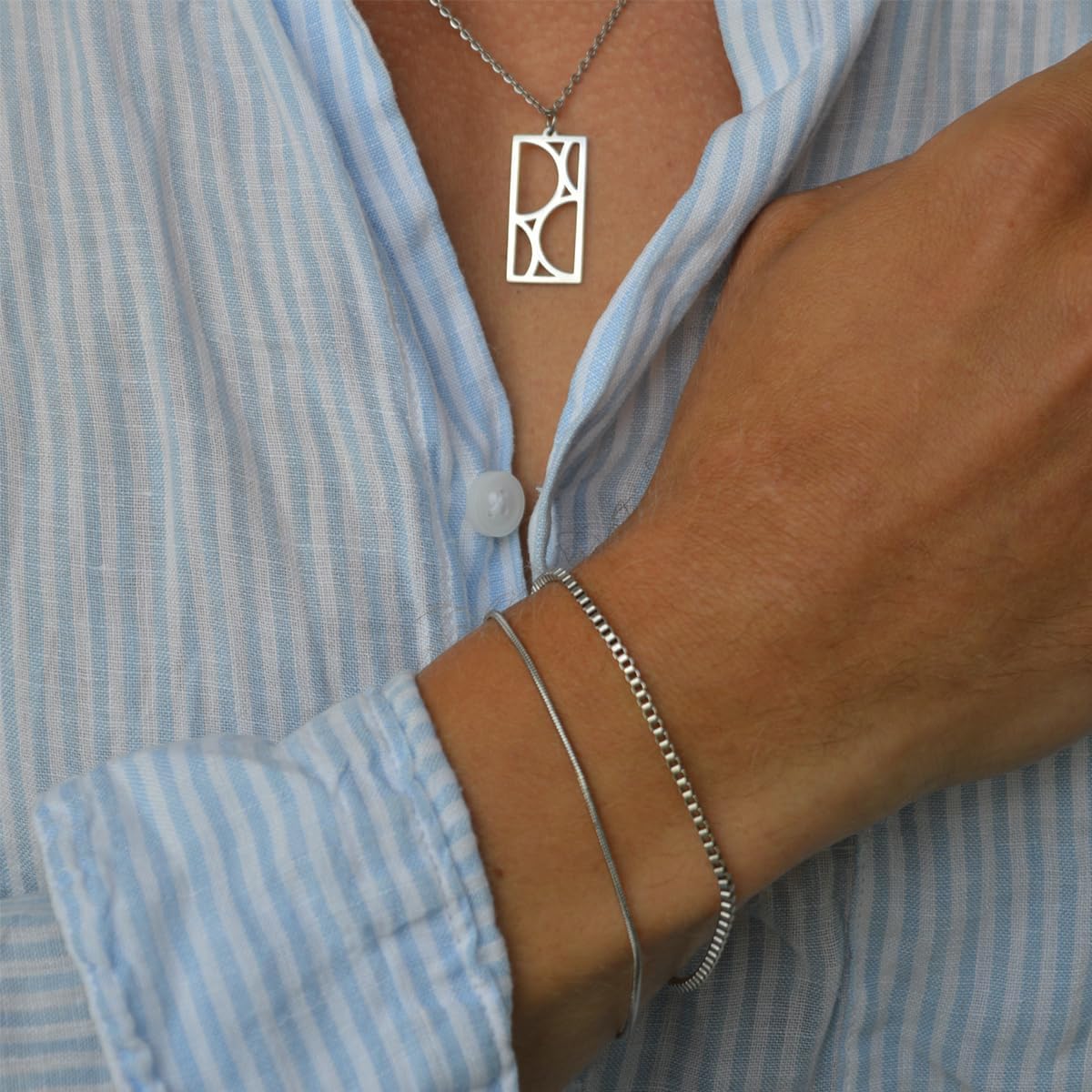 Men's Silver Bracelet Set: 3 PCS Tiny Snake Chain Link Bracelets Non Tarnish Stainless Steel Jewelry for Men Women 6.5/7/7.5/8/8.8/9 Inch Cool Silver Stack Bracelet Gifts for Boyfriend or Dad - Image 4