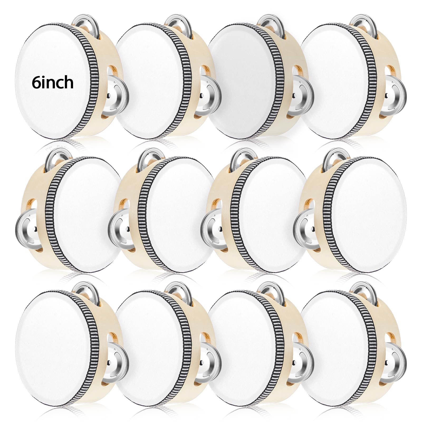 Lukmaa 12 Pcs Wedding Tambourine Drum Bulk for Adults, White, 6 Inch | Hand Held Percussi…