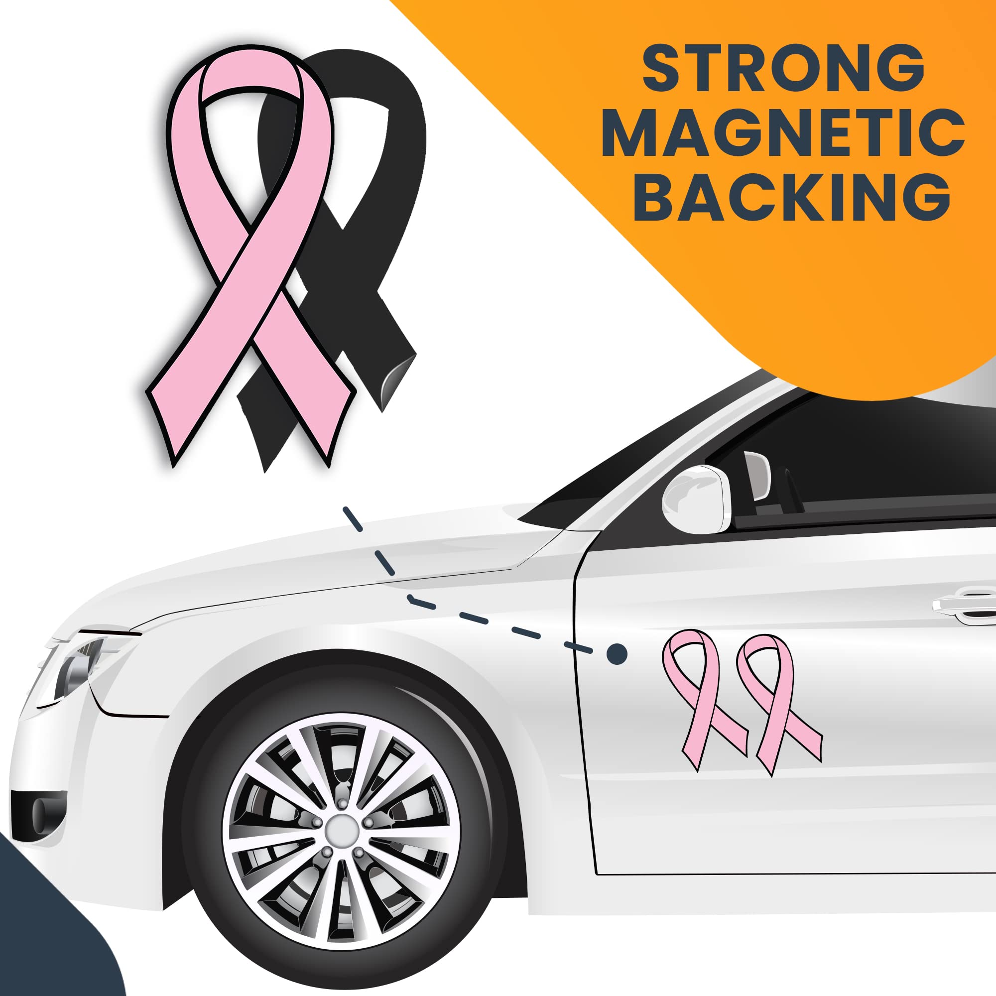 Magnet Me Up Adhesivo magnético para concienciación sobre el cáncer de mama, paquete de 2, 3.5 x 7 pulgadas, imán automotriz resistente para coche, camión, SUV