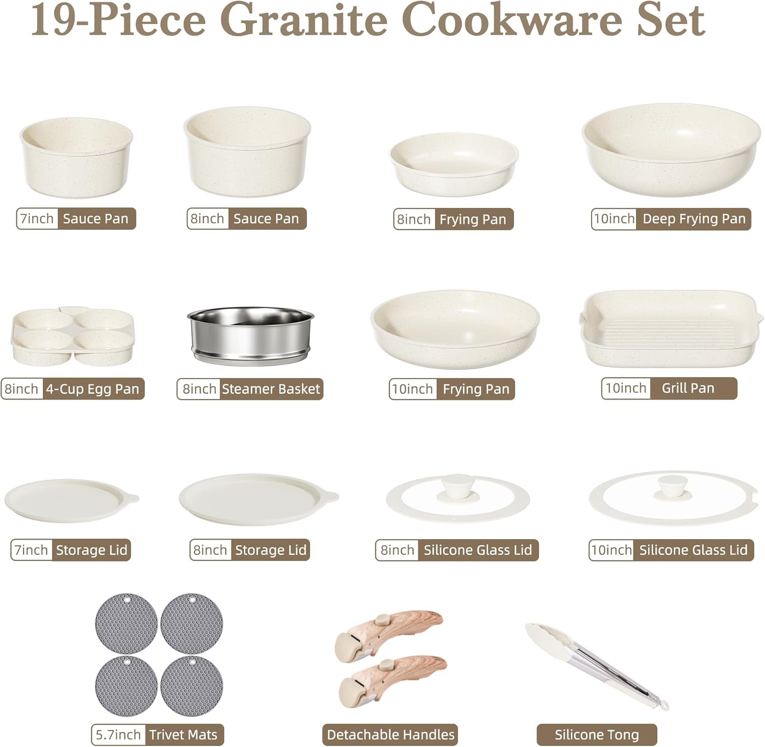 Pots and Pans Set Non Stick - Kitchen Cookware Set Detachable Handle Pot and Pan Sets for Cooking, RV Stackable Cookware Sets Removable Handle Cooking Set, Oven Safe, Induction Ready