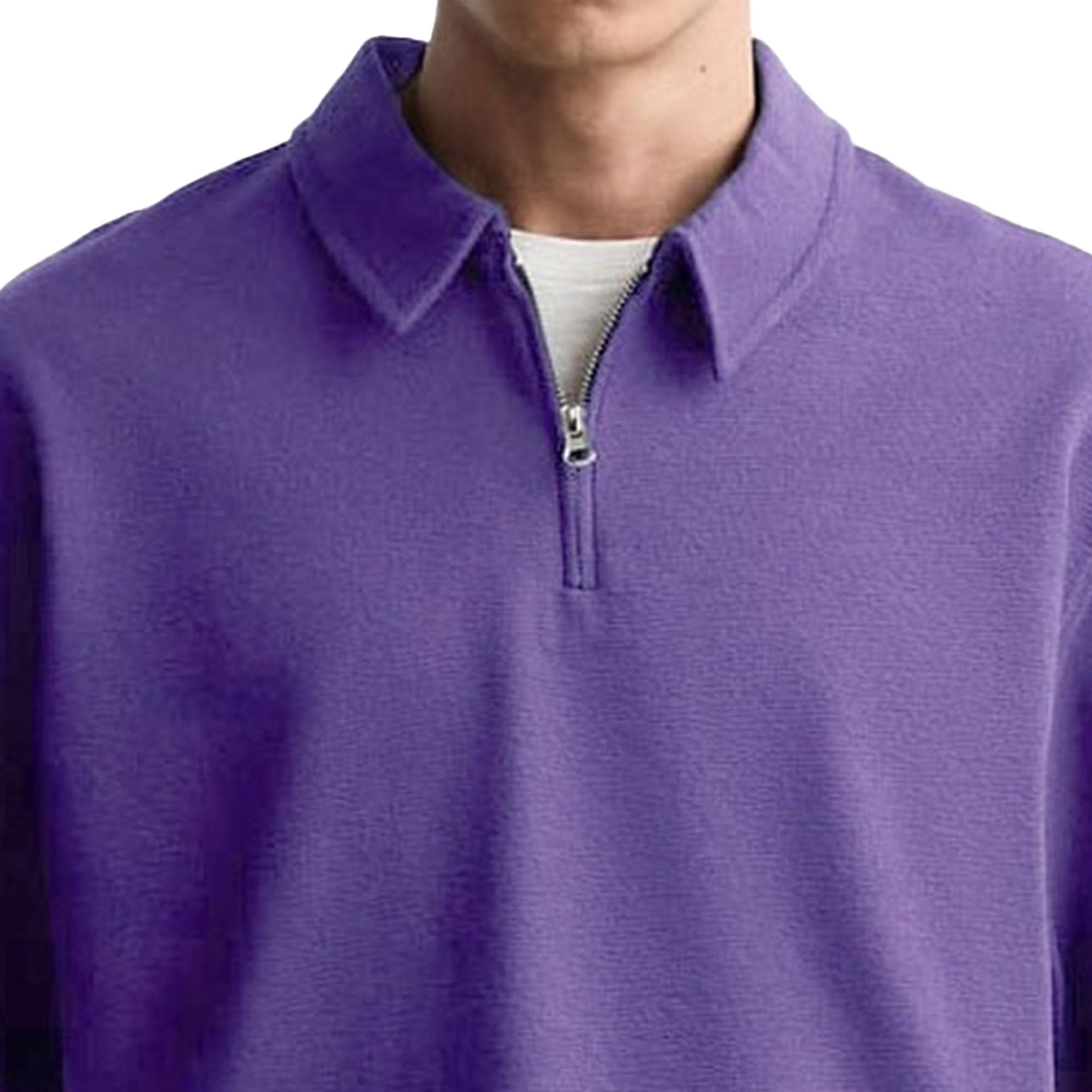 Men Quarter Zipper Lapel Casual T Shirt Solid Comfy Breathable Daily Shirts Summer Ordinary Slim Fit Pullover Tops (Purple,3X-Large)