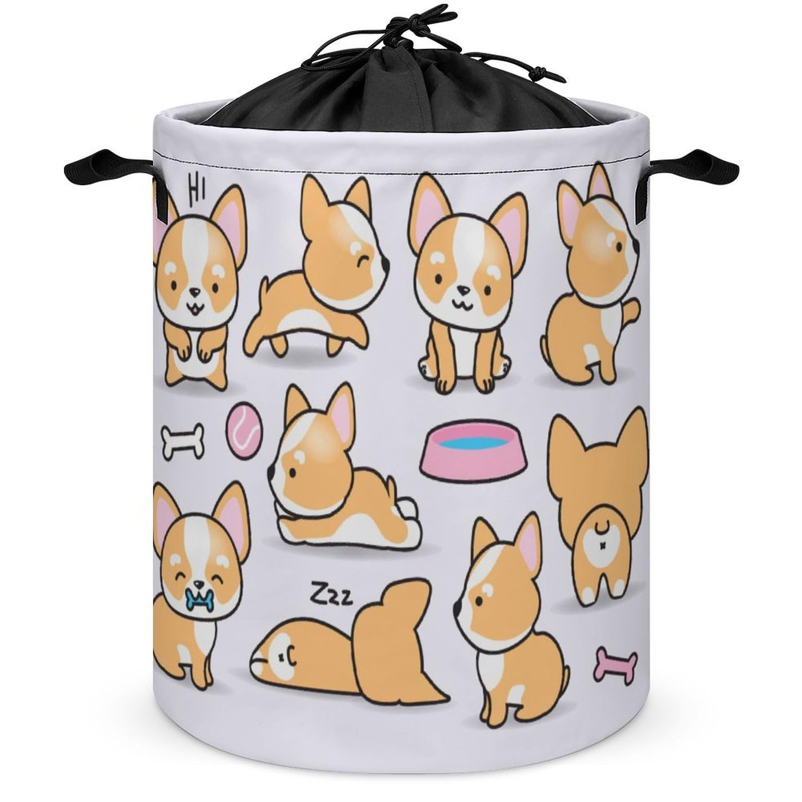 Wlntrophic Drawstring Laundry Hamper, Funny Corgi Laundry Basket, Washing Basket with Handle