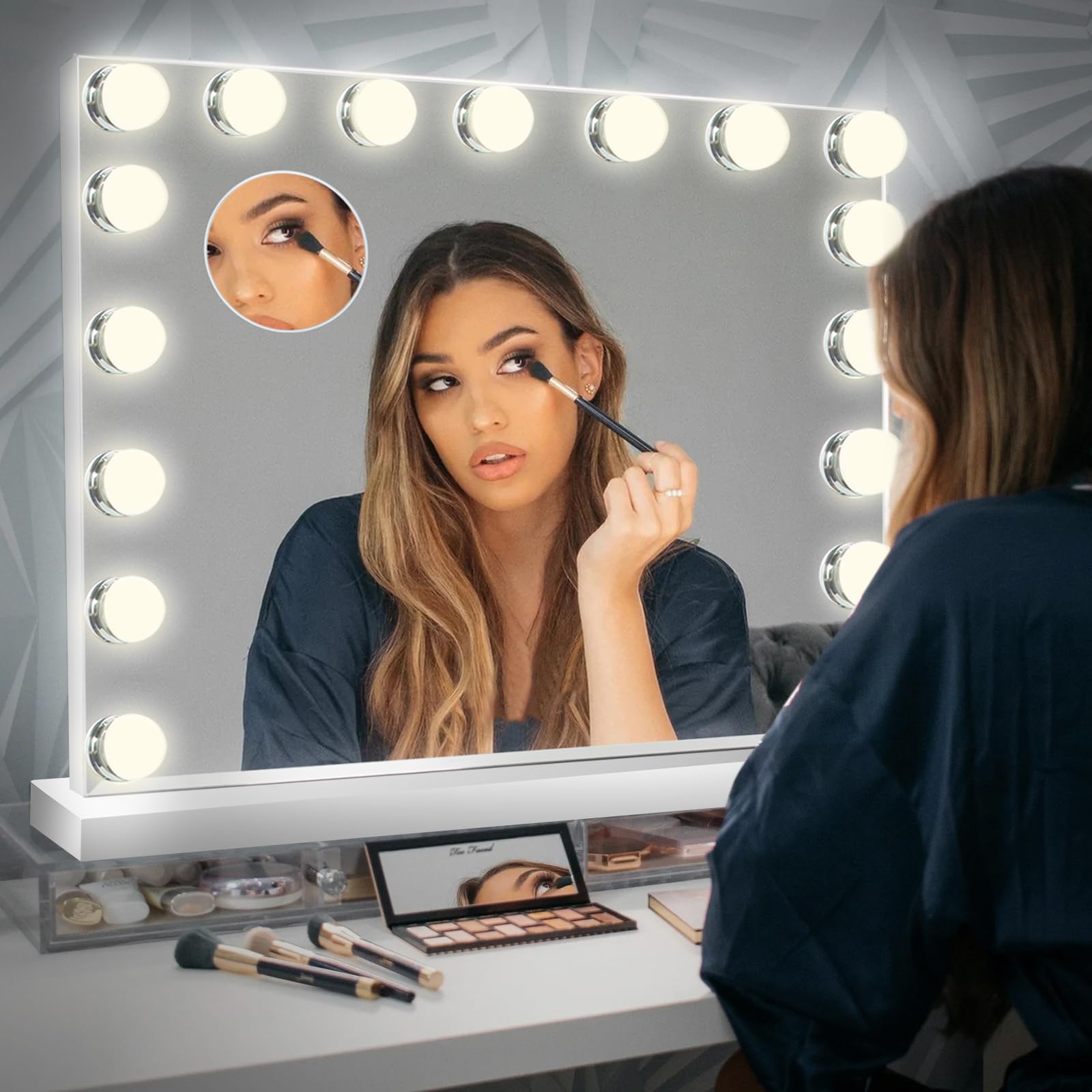 Specchio Trucco con Luci, 3 modalità Luce, 60 x 52 cm Specchio Trucco, Durevole Specchio con Luci Make Up, Specchio Make Up con 17 Lampadine LED