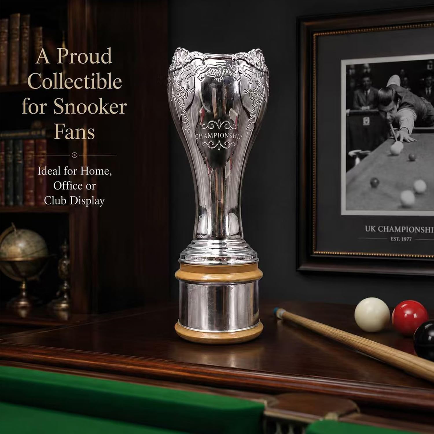 Snooker UK Meisterschaft Trophäe Replica, Billard Sieder Pokal | 40 cm Silberharz Champion, Sportmemorabilia Sammlerstück, Deko für Schreibtisch und Regal, Geschenk für Fans