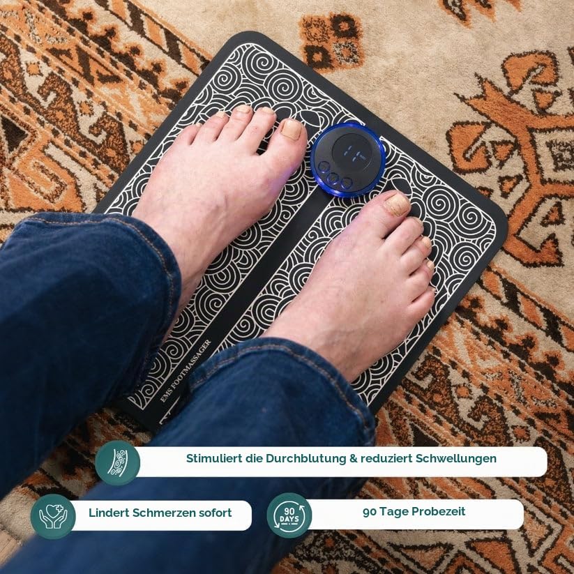 ReliveX Fußmassagegerät Tragbares EMS-Fußmassagegerät mit 8 Modi, 19 Stufen, USB, fördert Blutzirkulation, reduziert Muskelschmerzen