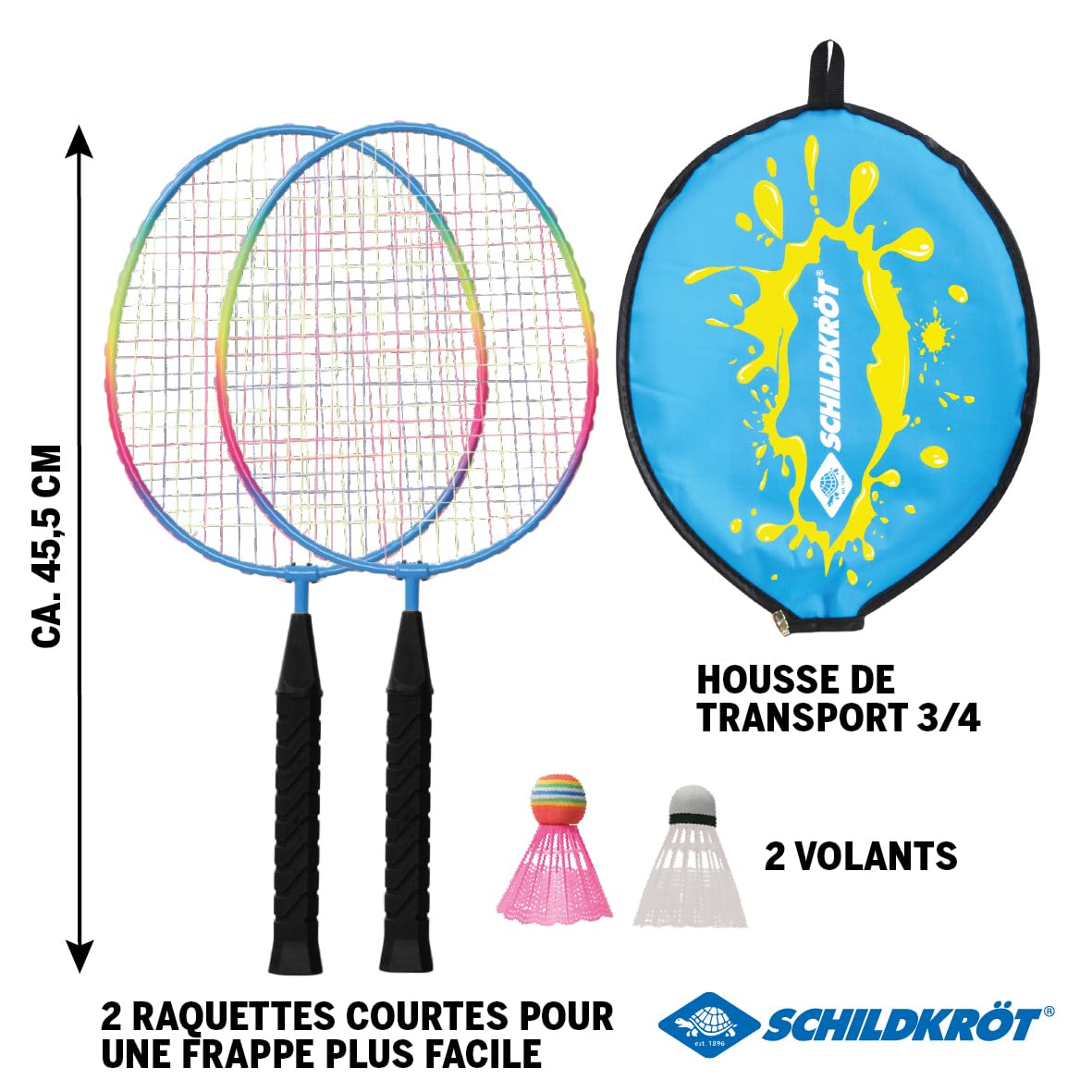 Schildkröt Set de Badminton Junior 2 Raquettes 45,5 cm 2 Volants Housse