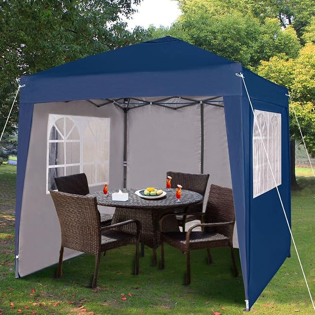 Pop-up Gazebo 2m x 2m With Sides Silver Protective Layer Waterproof Marquee Canopy (WS) (Blue)