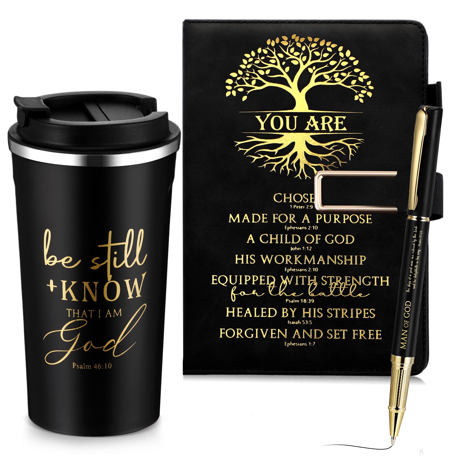 Pickmesh 3-teiliges Geschenk-Set für Herren, A5, Leder-Tagebuch mit Kugelschreiber und 482 ml Kaffeebecher, für Geburtstag, Hochzeit, Vatertag, Abschlussfeier, Krankenschwesterwoche, Lehrertag