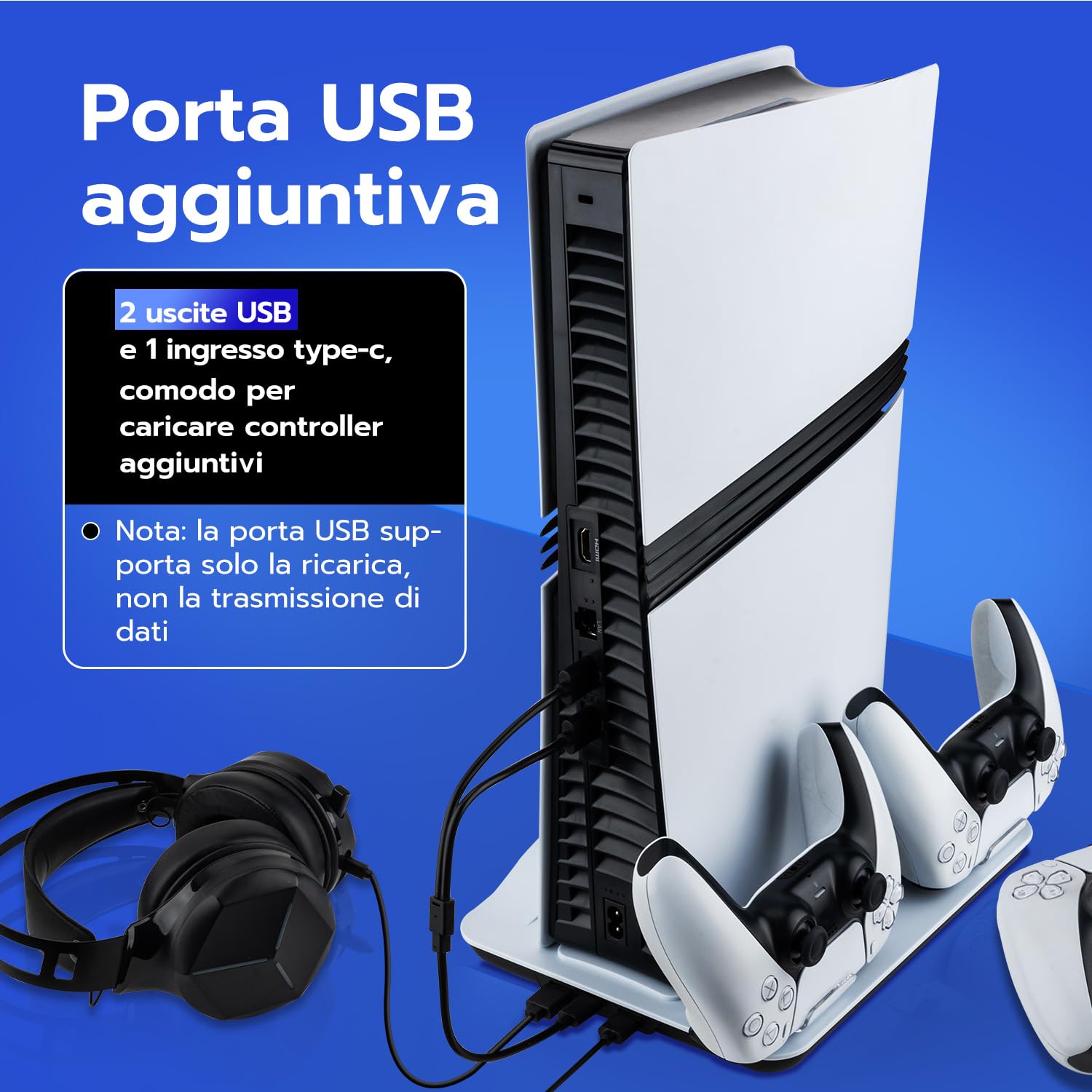 Mcbazel Supporto di Raffreddamento con Dock di Ricarica per Console PS5/PS5 Slim/PS5 Pro, Ventole a Velocità Multipla con Luci LED, Caricatore Doppio per Controller, Base per Edizione Disc/Digitale