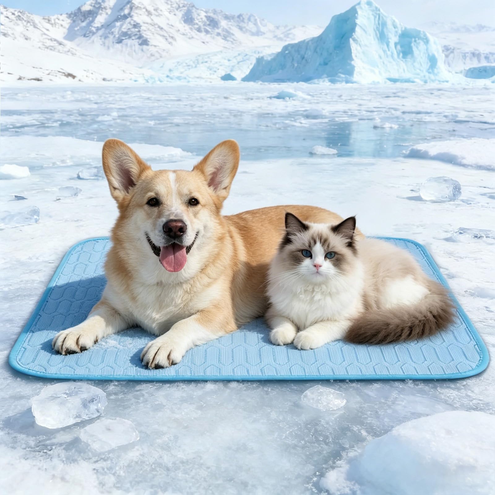 Pet Cooling Mat, Washable Ice Silk Dog Pad, Tear-Resistant Non-Slip Breathable Blanket for Cats and Dogs Crate in Hot Summer, 3-Layer Cooling Technology with Honeycomb Latex Core (Blue, 70x55cm)