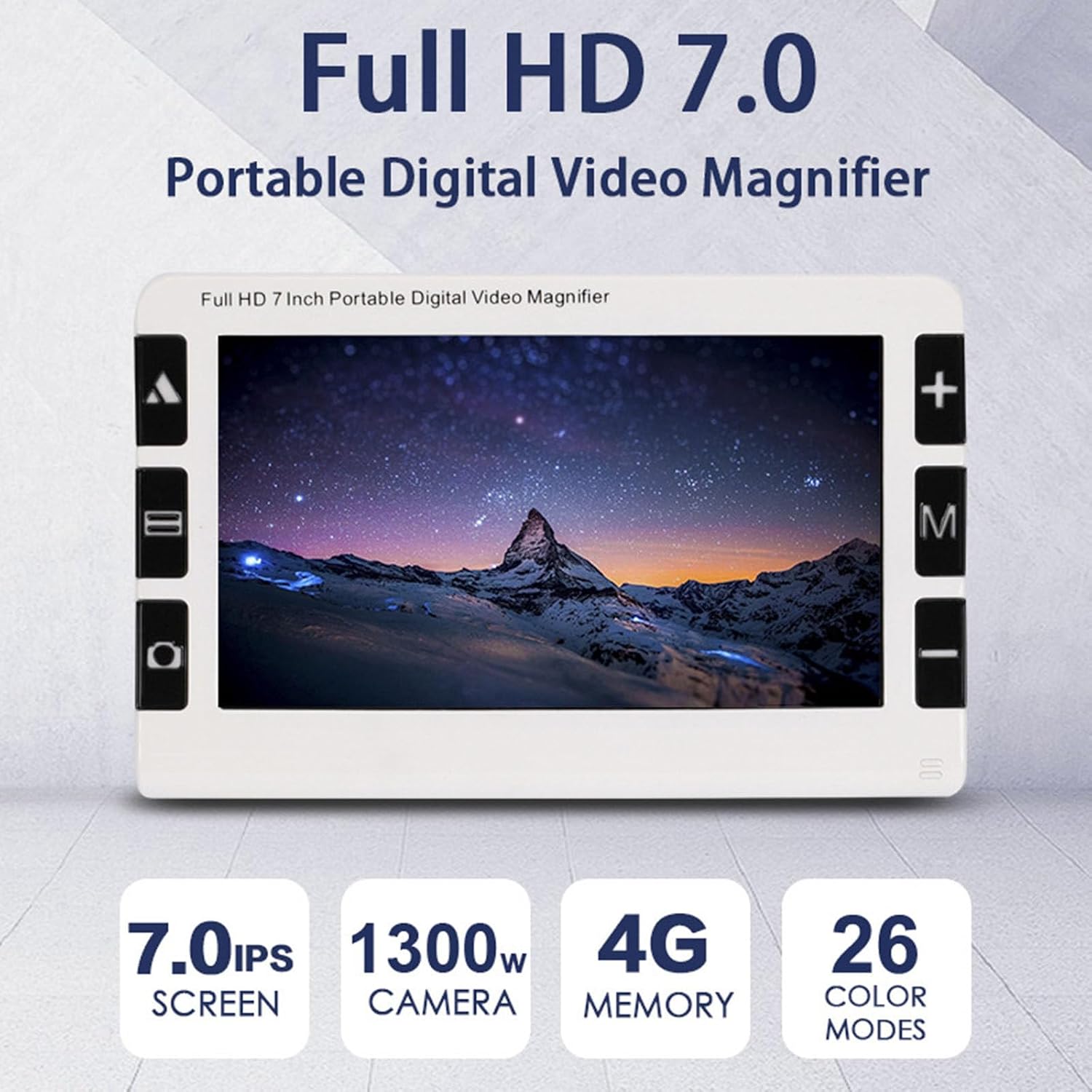 Portable Digital Magnifier, 7 Inch Electronic Video Magnifier Aid, 2x-32x Electronic Reading Aid, 26 Color Modes, Far & Near Camera Lens Autofocus, for Visually Impaired Low Vision