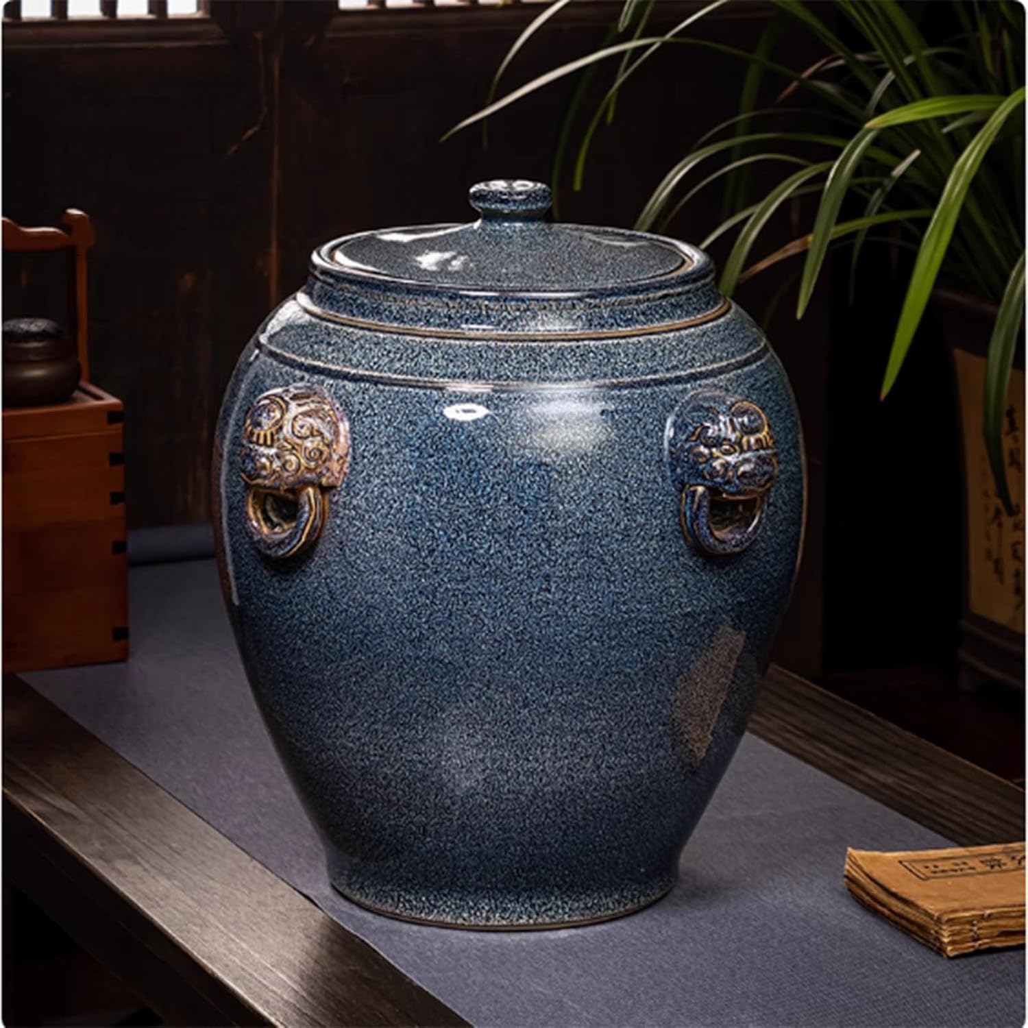 MESCXTY Ceramic Rice Jar Large Food Storage Container Suitable for Rice, Flour, Grain, Pet Dispenser(E/25kg)