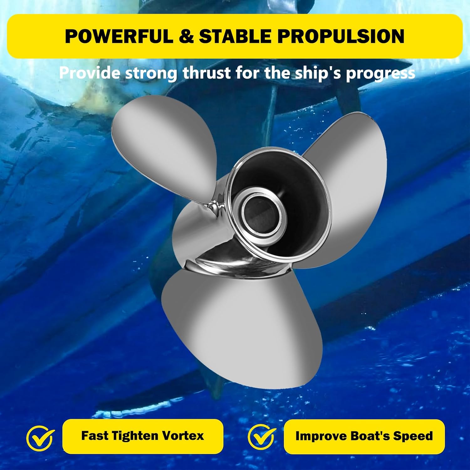 YOUNG PROPS 13 1/4 x 17Stainless Steel Outboard Boat Propeller for Mercury Engines 40 50 70 75 80 90 100 115 125 140HP 13.25 x 17 Prop Hub Kits Included 15 Tooth RH