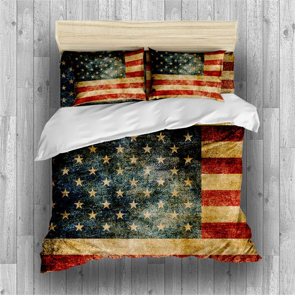 REALIN Vintage Stars and Stripes Duvet Cover Set Rustic American Flag Patriotic Bedding Red White Blue Bed Sets 3/4PCS Quilt Covers/Sheets/Pillow Shams,Twin/Full/Queen/King (I,Queen-228x228cm-3PCS)