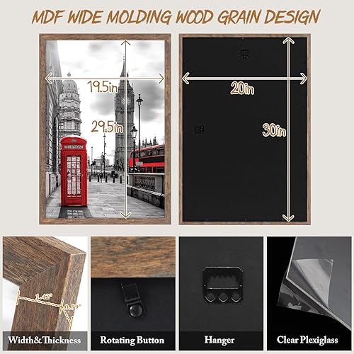 Miniatura 6 de Golden State Art, Paquete de 2 portarretratos de 20 x 30 pulgadas, estilo grano de madera, moldeado ancho, ganchos traseros para exhibición de