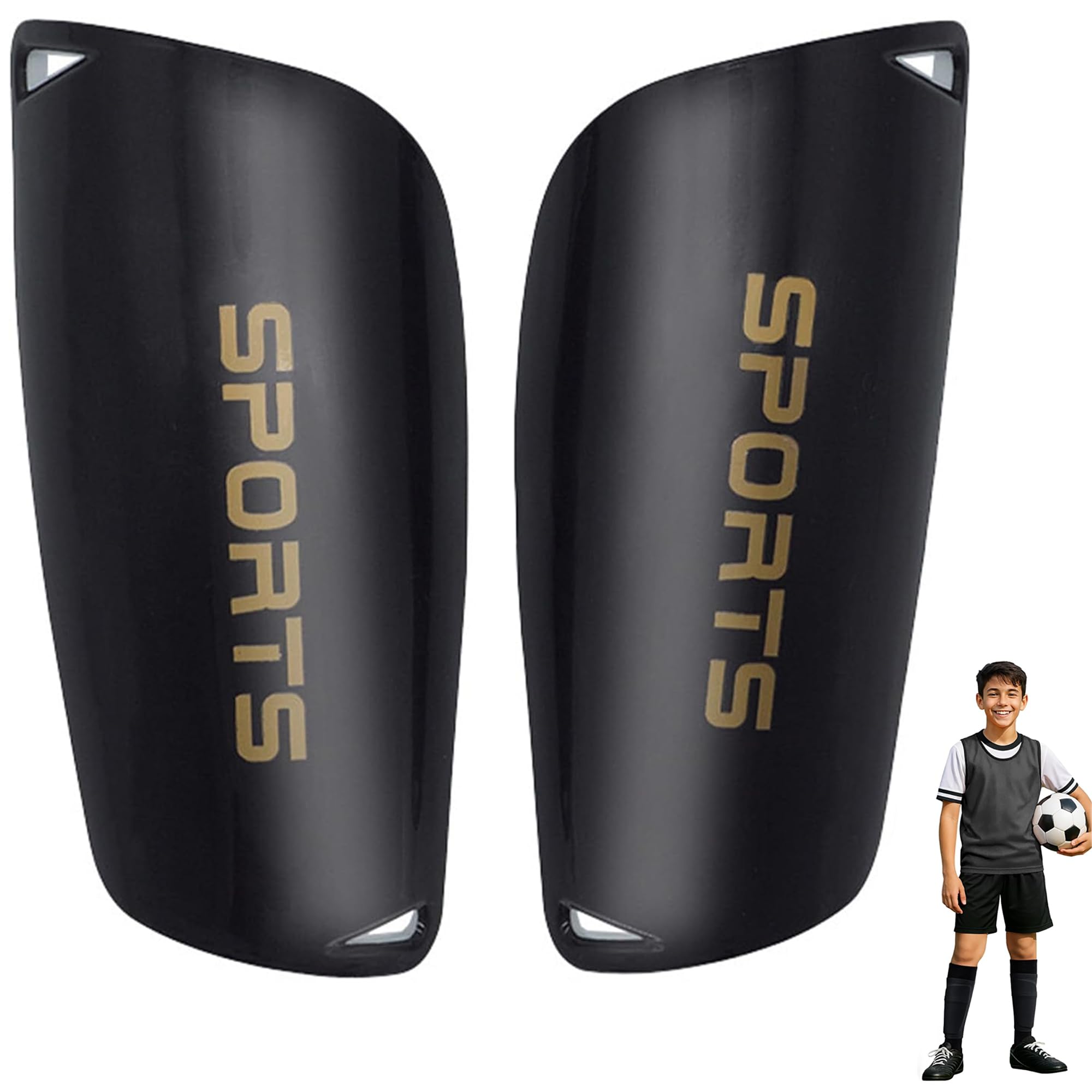 Shin Pads, 2pcs Football Shin pads for Adult Men & Women, Protective Guards for Soccer Football Hockey (Black)