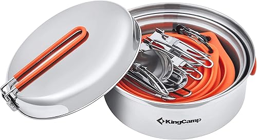Miniatura 7 de KingCamp Juego de utensilios de cocina de acero inoxidable de 1725 piezas, antiadherente, ligero y compacto para hacer picnic al aire libre, incluye