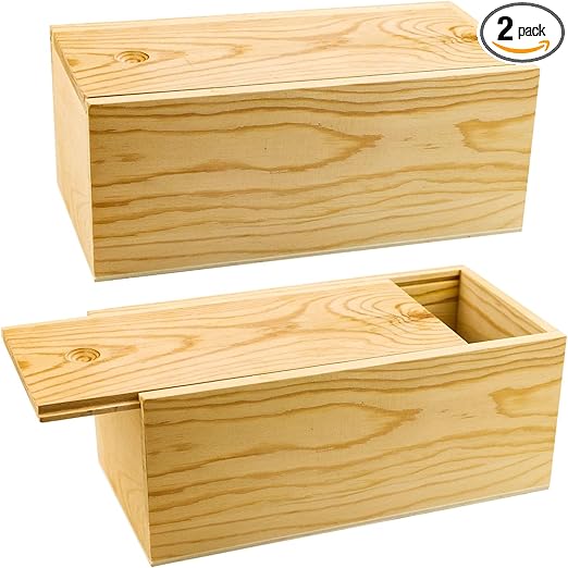 BILLIOTEAM 2 Pack Unfinished Wood Storage Box with Slide Lid,Blank Natural Wood Case Container for Christmas,Wedding,Party,Gift Jewelry Box,DIY Craft,Hobbies,Home Storage(7.87" x 3.94" x 3.15")