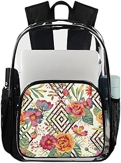 Mochila transparente com padrão floral, bolsas de livros resistentes, lindas flores à prova d'água mochila transparente de PVC com alça de ombro reforçada para escola, trabalho, viagens, Multicor