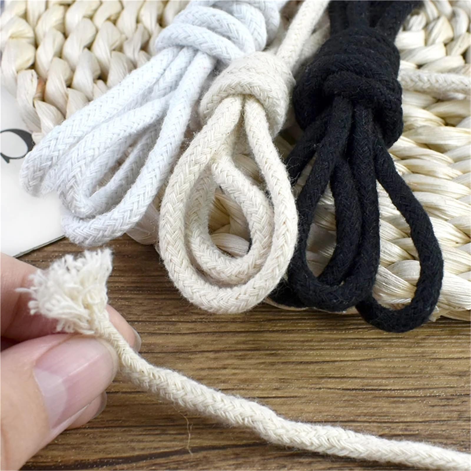 Bawełniany sznurek do makramy, Skręcony sznurek bawełniany Multicolor 4-10mm 10/20M do sznurka torby szycia makramy Tekstylia domowe | Beige-10mm,10Meters