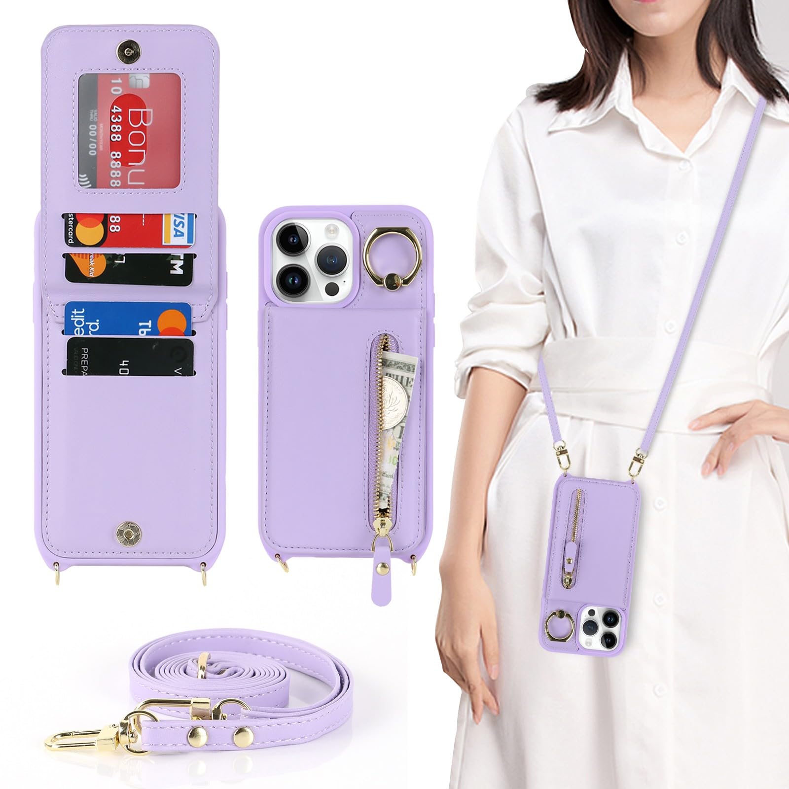 Zouzt for iPhone 14 Pro Case with Cord and Card Holde