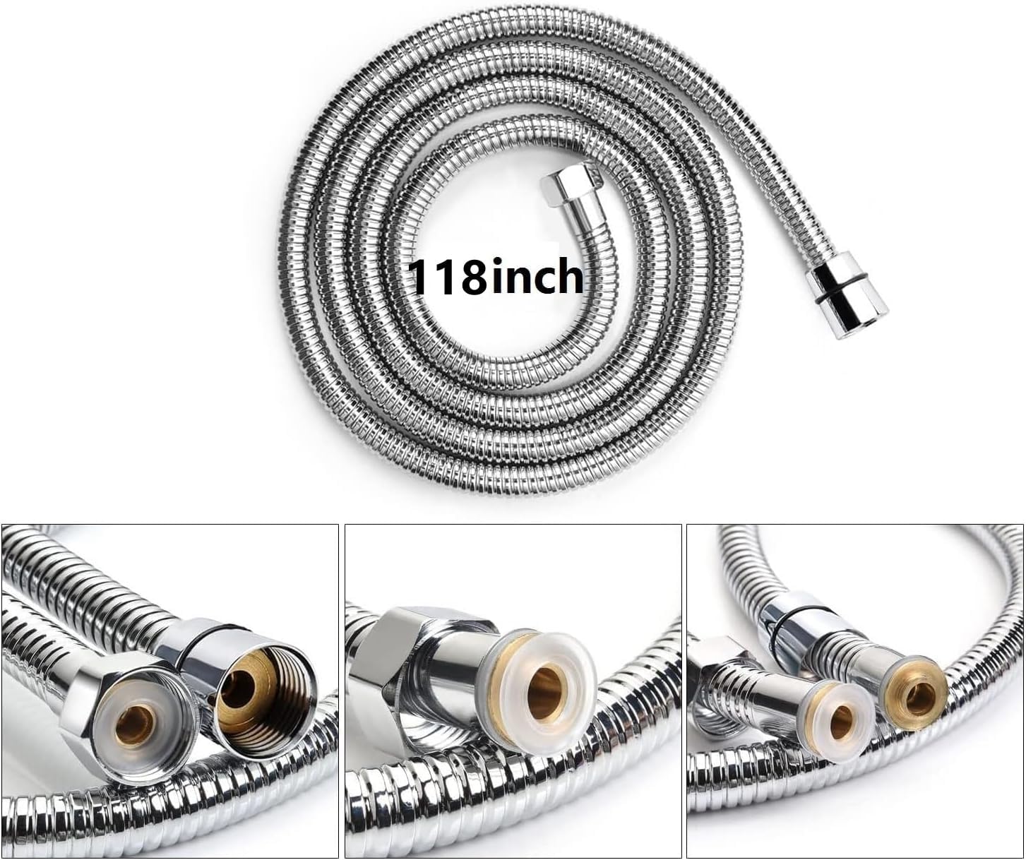 Shower Hose,Bidet Hose,118 Inches, Chrome | 304 Stainless Steel, Handheld Shower Head Hose, Standard G1/2 (0.8" or 20mm) Connector