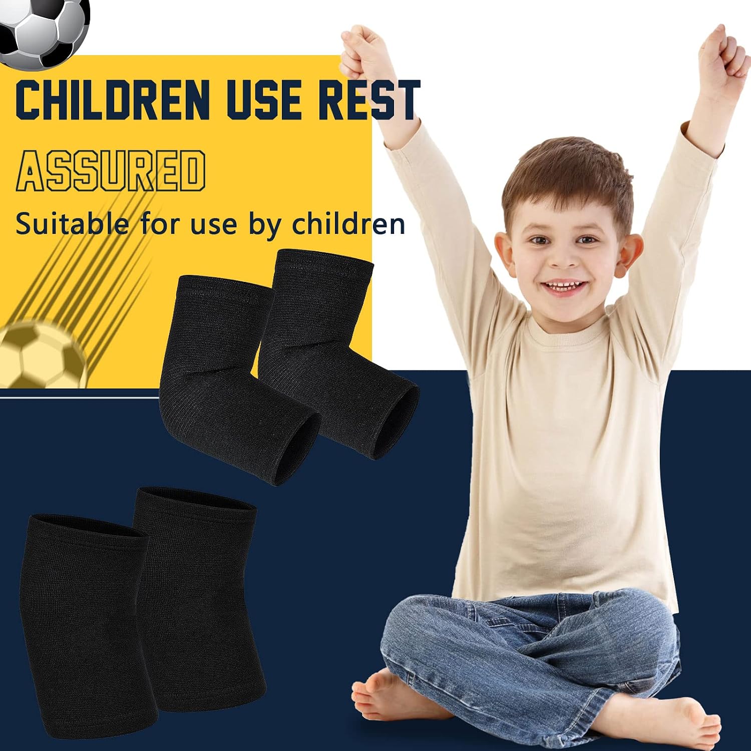 2 Pairs Kids Elbow Brace Knee Brace Tennis Compression Knit Knee Sleeves Arm Elbow Sleeve Elbow Support for Boys Girls Teen Basketball Sports Weight Lifting Volleyball Football Running, Medium, Black
