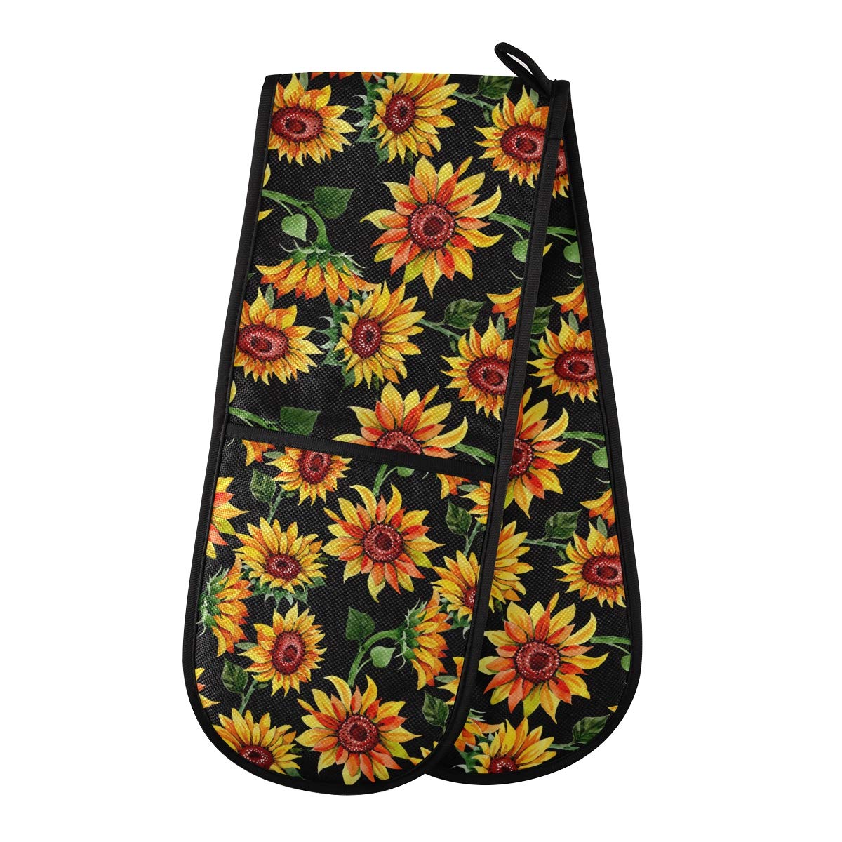 TropicalLife Double Oven Glove Mitts Heat Resistant Pot Holders for Home Kitchen Cooking Baking Outdoor BBQ (Sunflower Leaves)