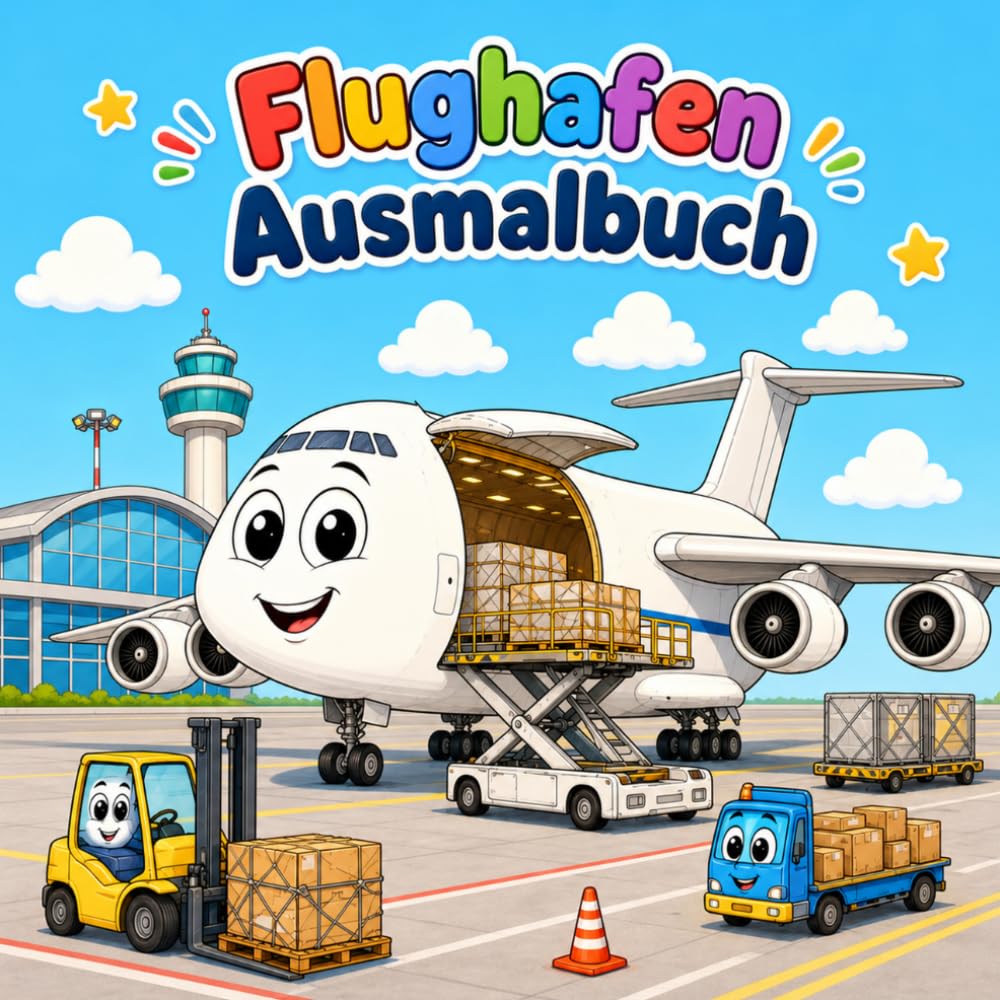 Flughafen Ausmalbuch für Kinder: Fröhliche Flugzeuge, lustige Koffer und Fahrzeuge zum Ausmalen (Coloring Books / Ausmalbücher - Nerina NER)