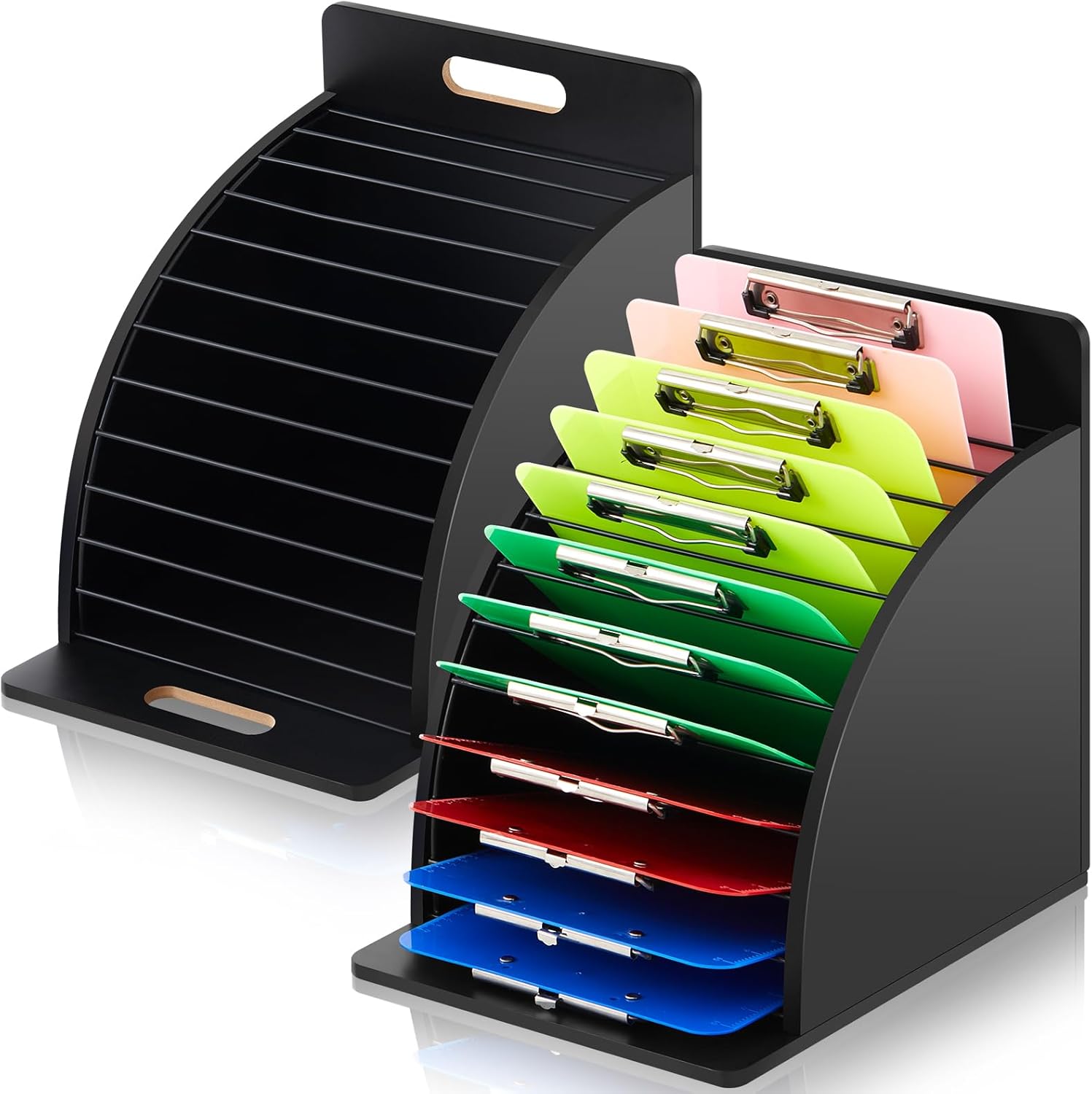 2 Pcs Wooden Clipboard Holder Storage Metal Rack with Raised Side Panel Clipboard Organization for Classroom Office School Teacher, Clip Boards Not Included(White)